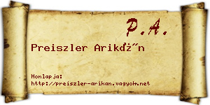 Preiszler Arikán névjegykártya